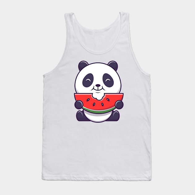 Cute Panda Eating Watermelon Cartoon Tank Top by Catalyst Labs